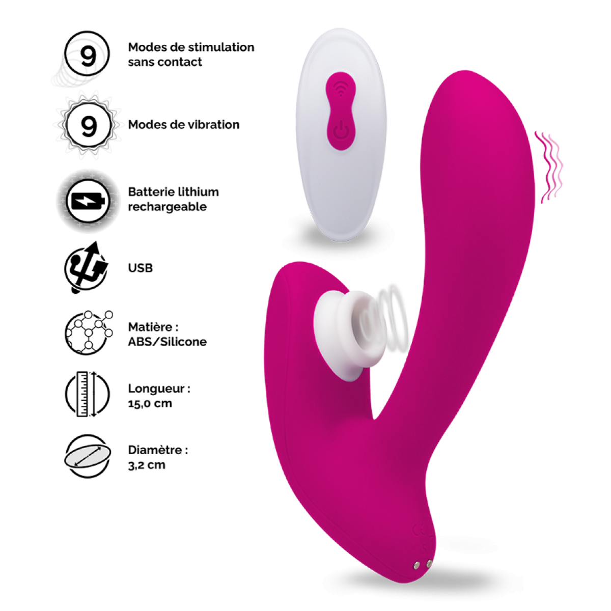Stimulateur sans contact et vibro télécommandé Tricker rose, LOVE AND VIBES