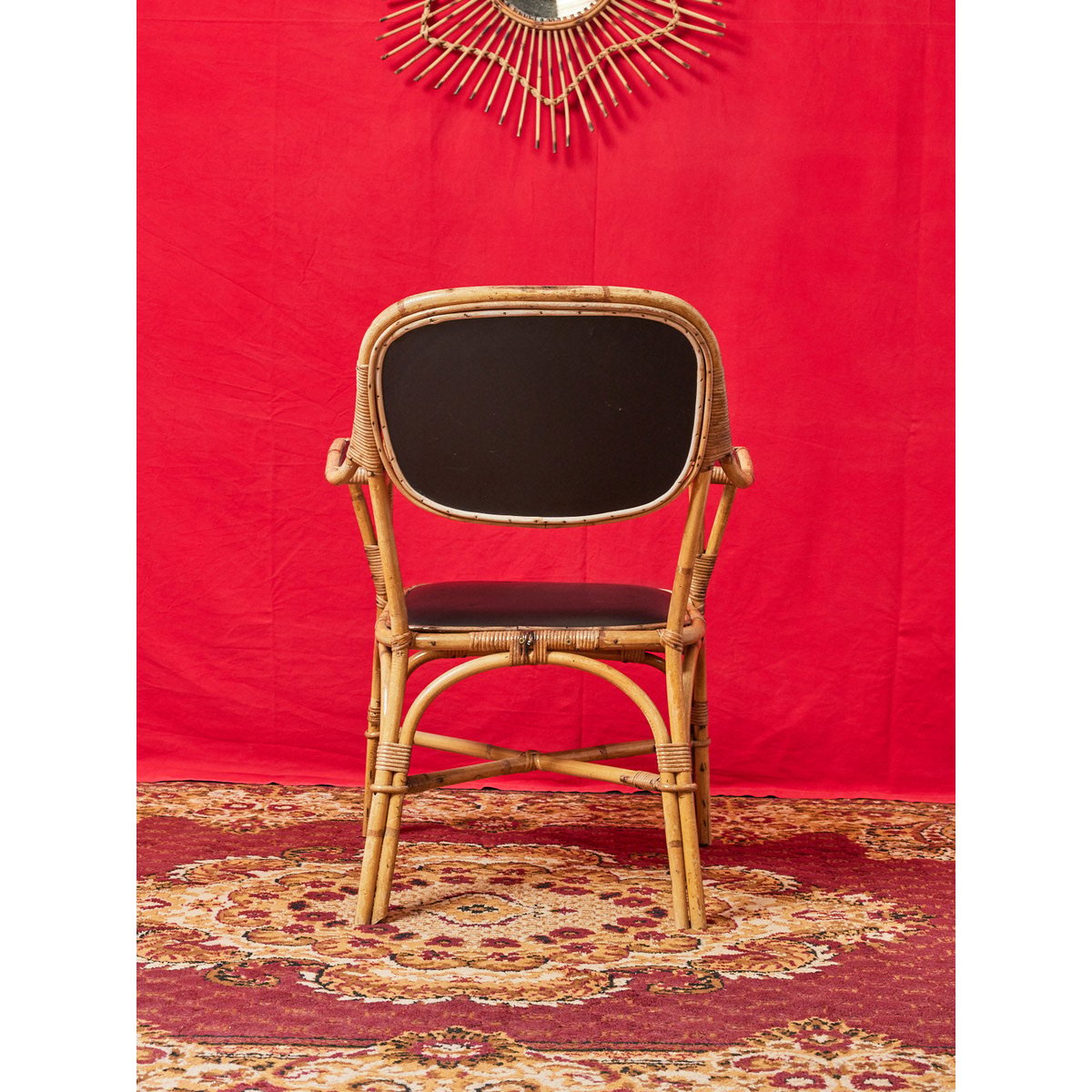 Paire de fauteuils en osier et cuir  Ernest N°711 - Bon état noir, DEBONGOUT