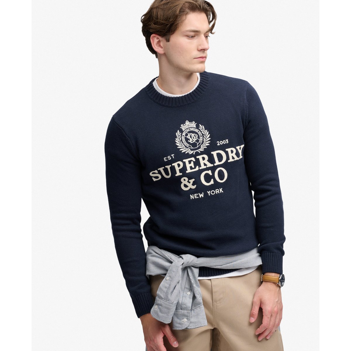 Pull à Appliqué Graphique bleu marine éclipse/blanc cassé, SUPERDRY