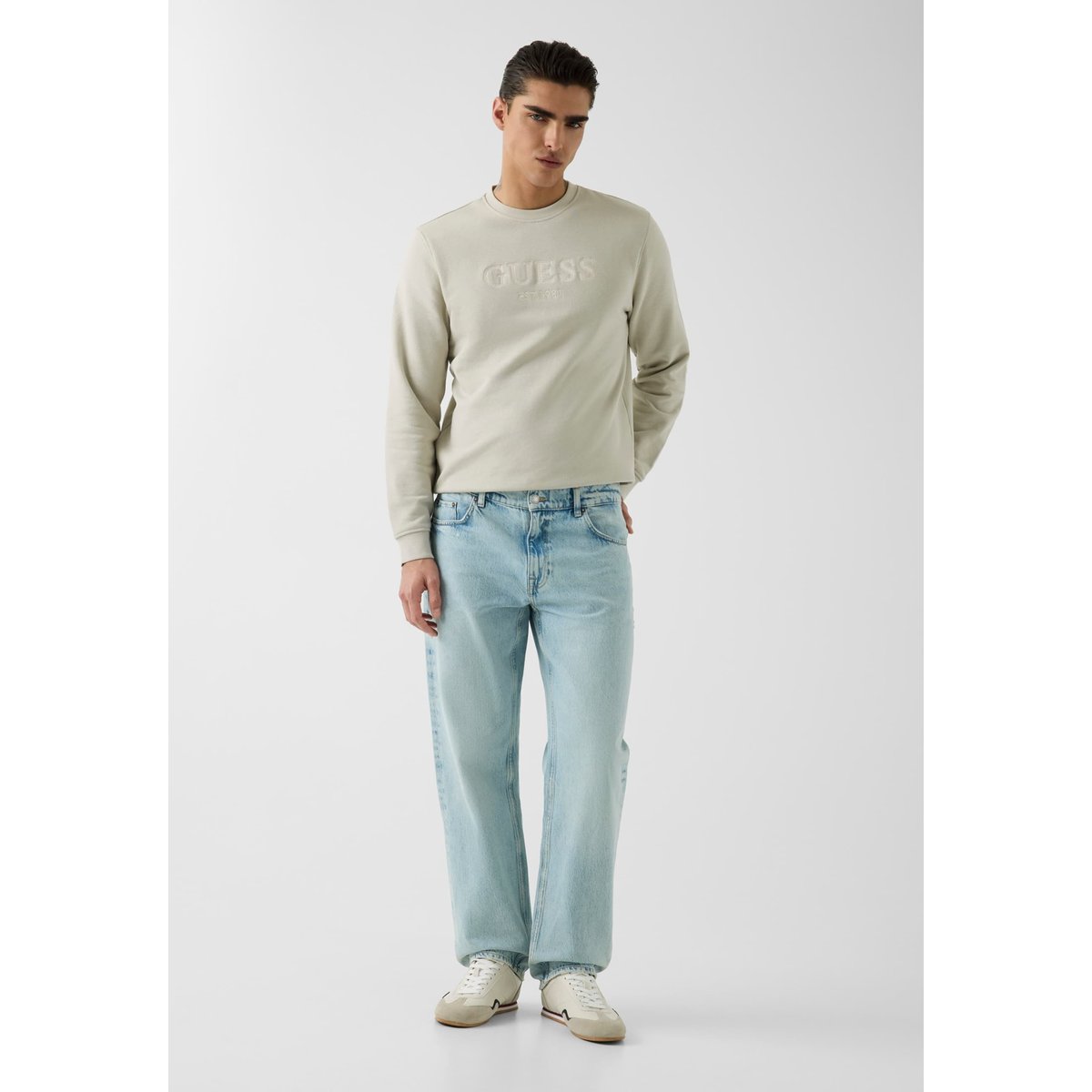 Sweatshirt Avec Logo Brodé gris clair, GUESS