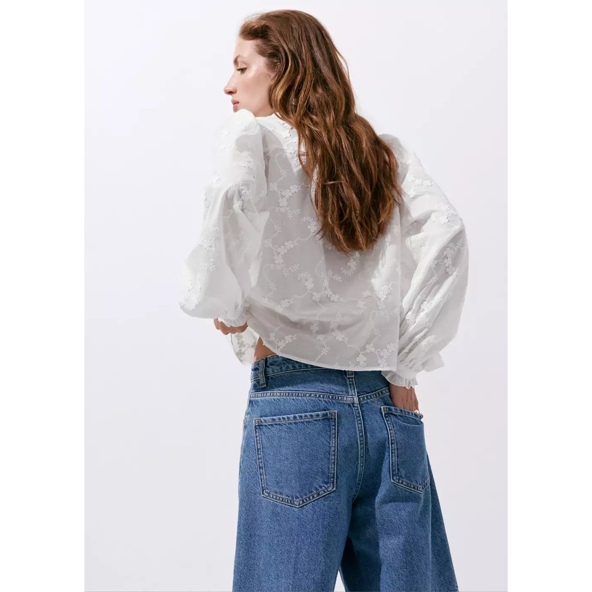 Blouse 100 % coton avec broderies florales blanc, MANGO