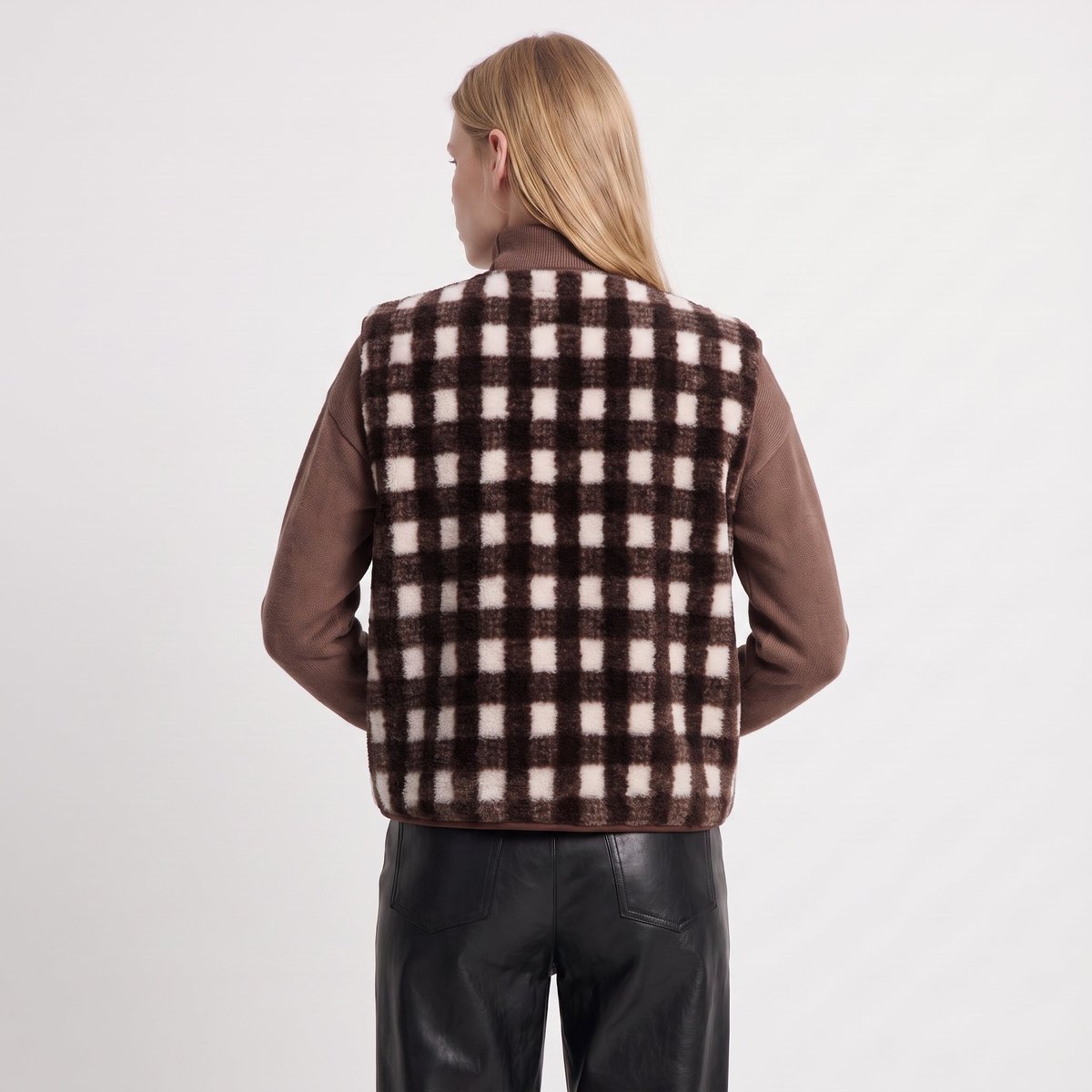 Veste sans manches femme à carreaux ISERIE brown, ARTLOVE