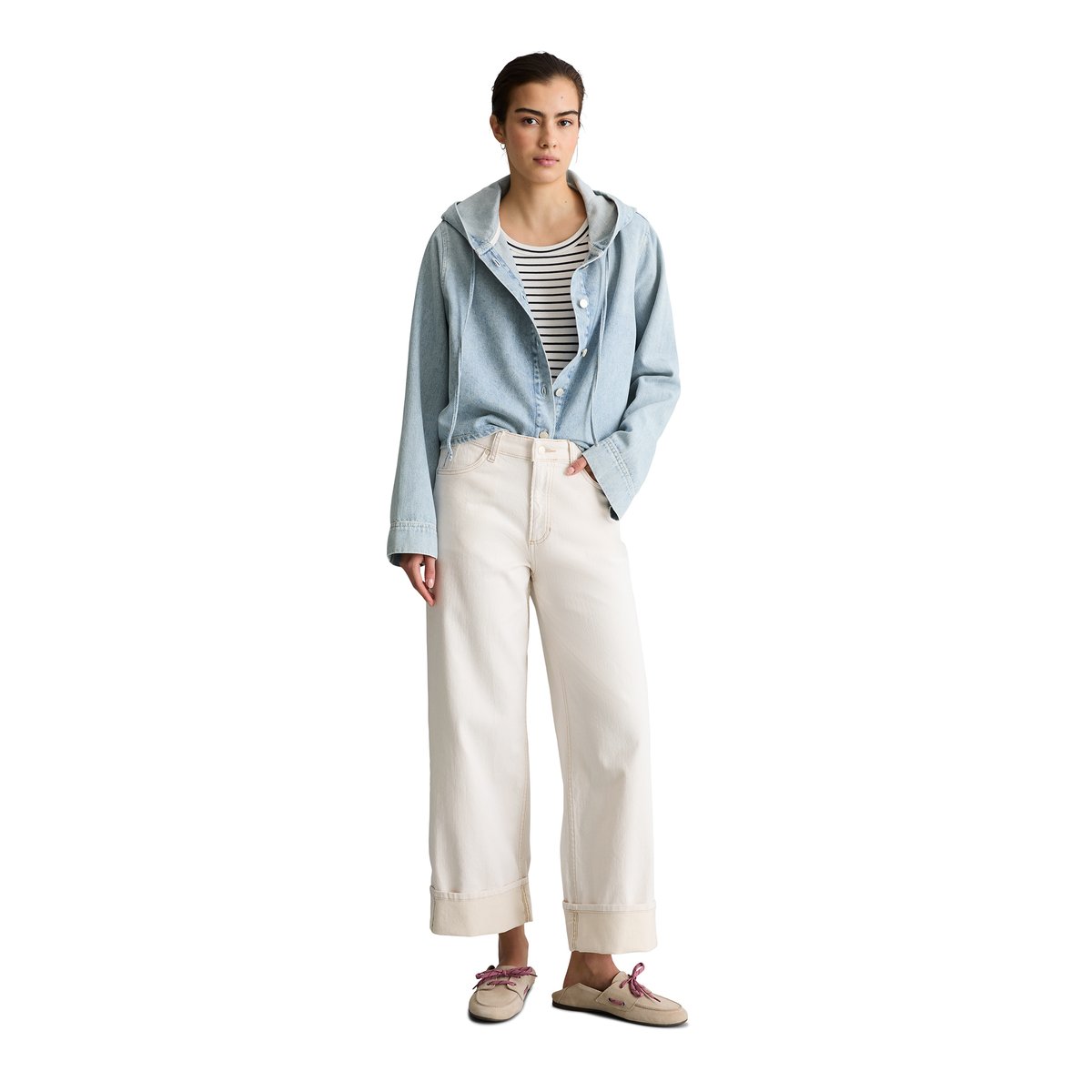 Blouse en jean à capuche relaxed en pur coton bleu clair, MARC O’POLO DENIM