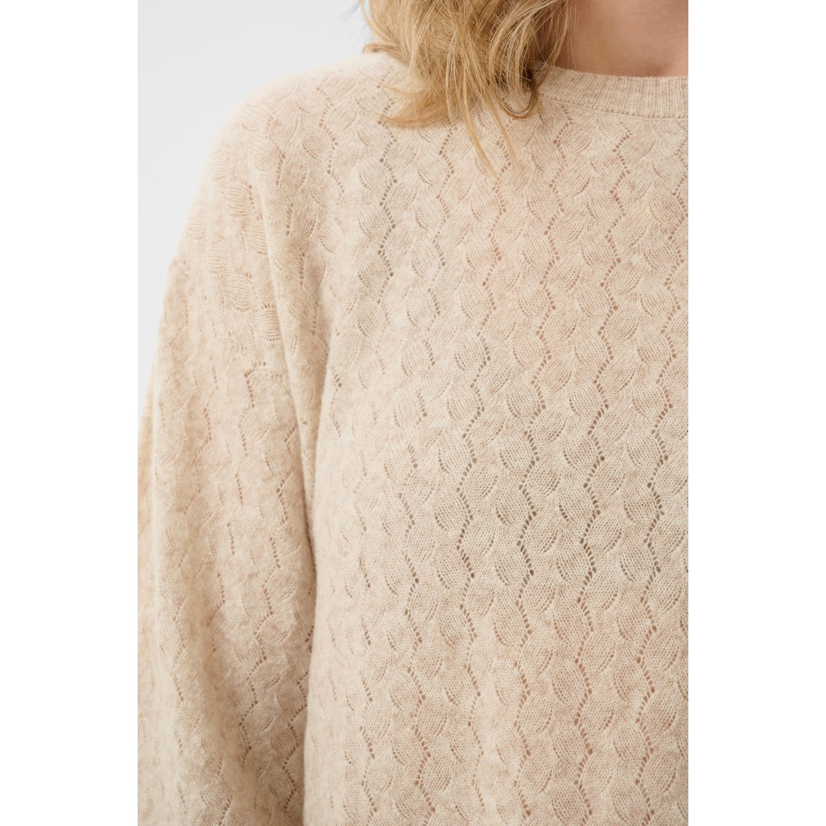 Pullover tricoté beige oat melange, CREAM
