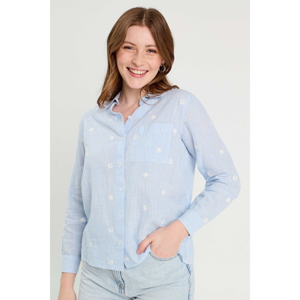 Chemise brodée manches longues blanc, CACHE CACHE