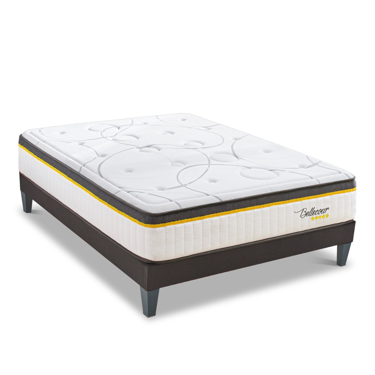 BELLECOUR LITERIE Ensemble Bellecour 3.0 140x190 cm Matelas Ressorts ensachés + Sommier Bois blanc, BELLECOUR