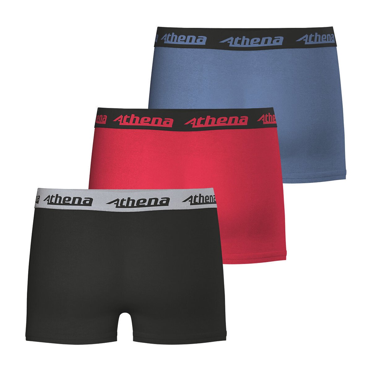 Lot de 3 boxers TRIO CHOC ECO PACK noir + rouge + bleu, ATHENA