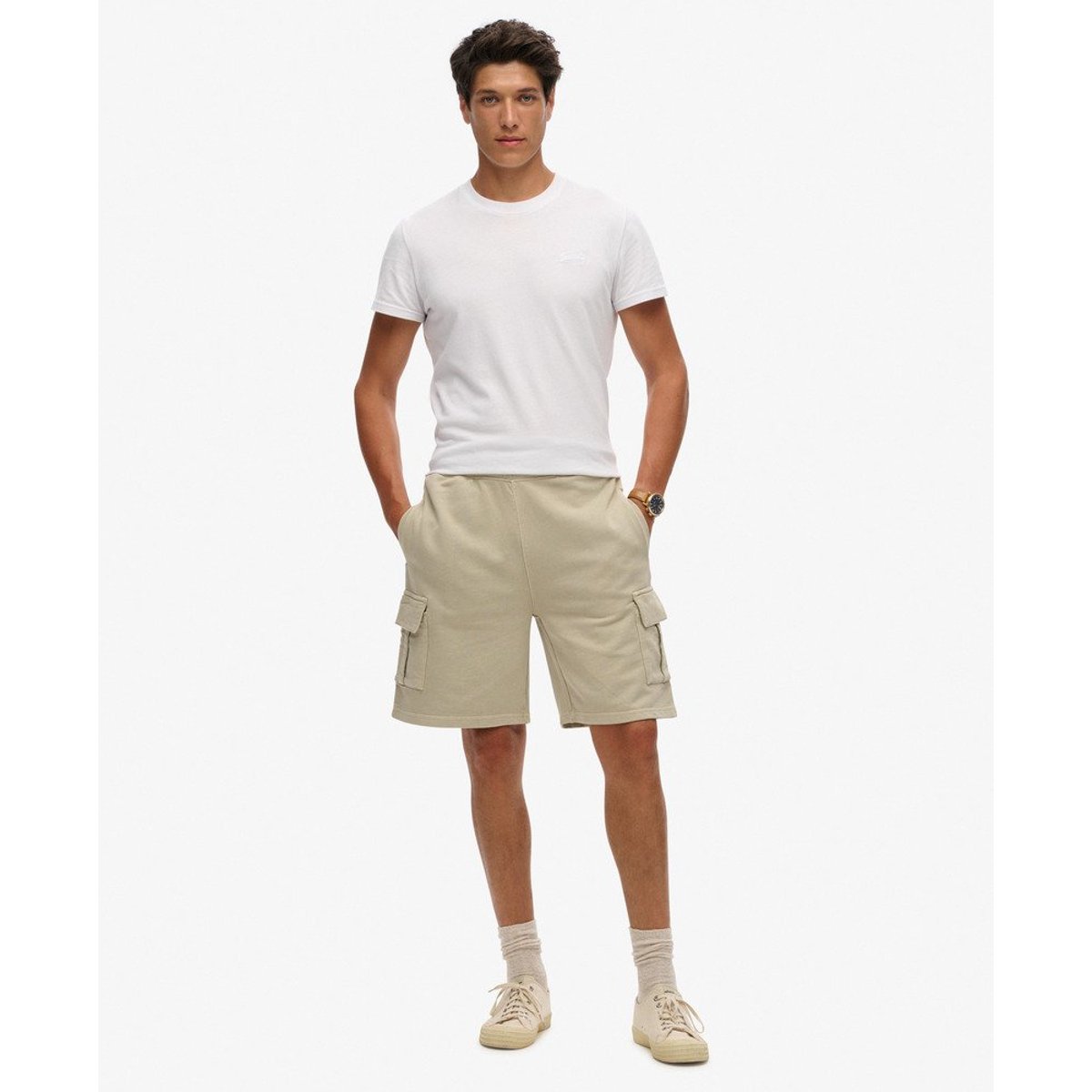 Short Cargo Coutures Contrastées Coupe Décontractée beige pélican délavé, SUPERDRY