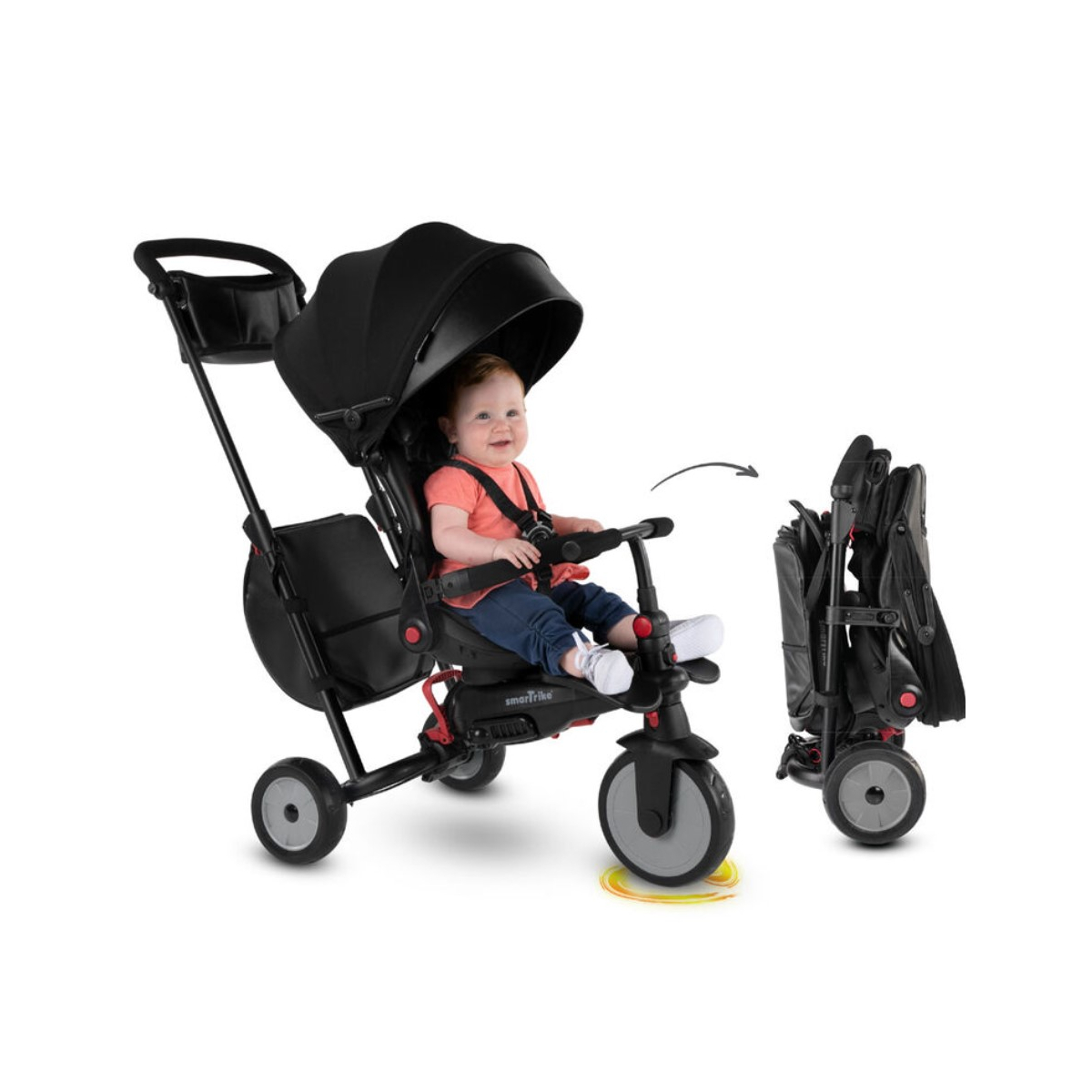 Tricycle STR7 Urban - Noir couleur unique, SMARTRIKE