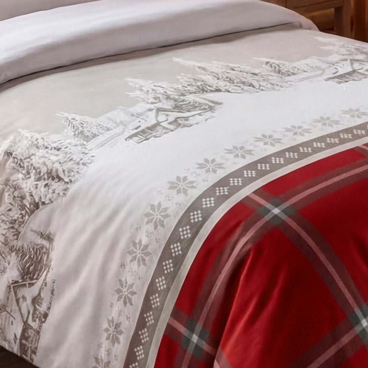 Housse de couette 140x200 + 1 taie coton 57 fils CHALET rouge, DECORATIE