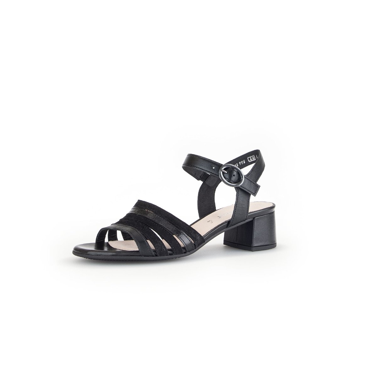 Sandales en cuir velours à talon décroché block noir, GABOR