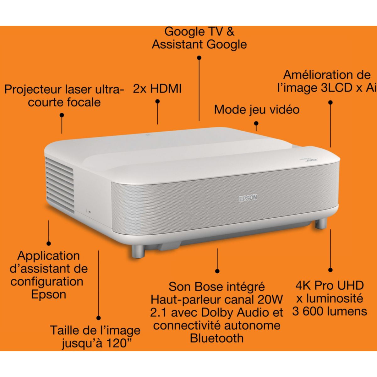 Vidéoprojecteur home cinéma EH-LS670W 2025 4K PRO UHD, Google TV blanc, EPSON