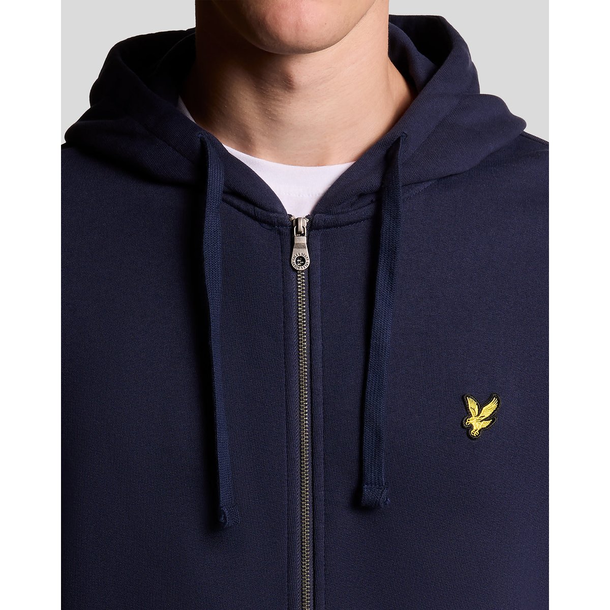 Sweat à capuche zippé en coton loopback bleu marine, LYLE & SCOTT