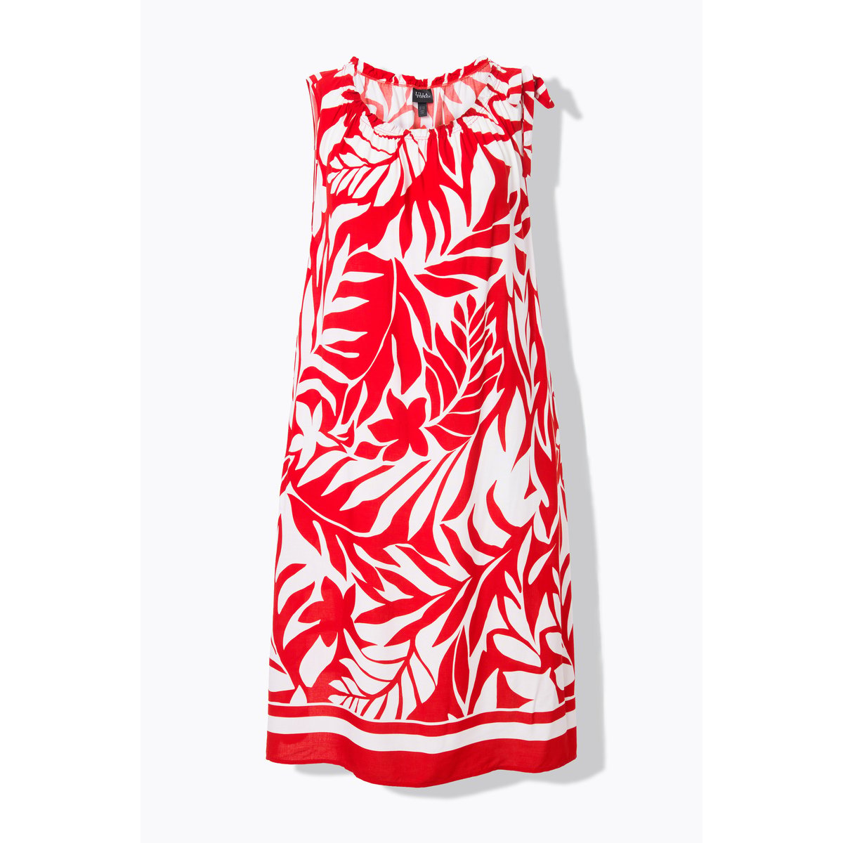 Robe midi sans manches. Motif feuilles. rouge néon, ULLA POPKEN