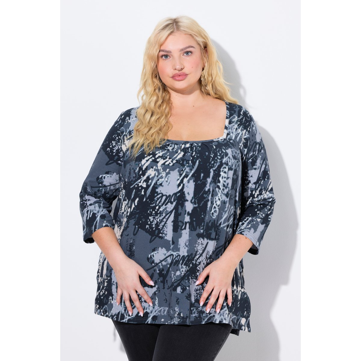 T-shirt avec plis fantaisie noir, ULLA POPKEN