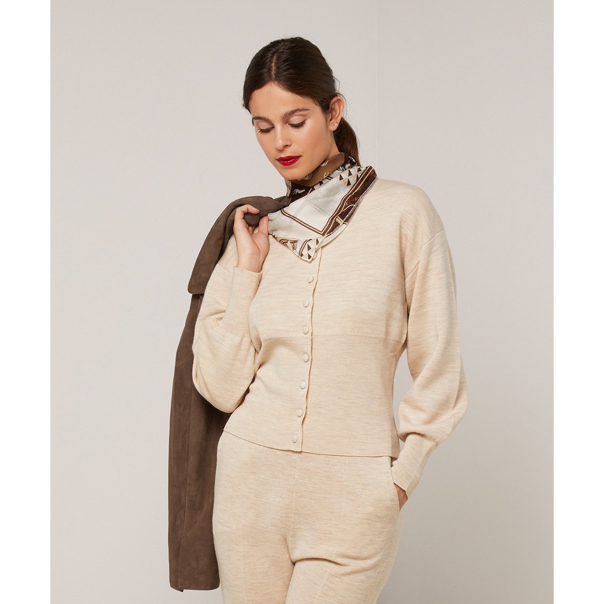 Carré imprimé en coton et soie marron, RODIER