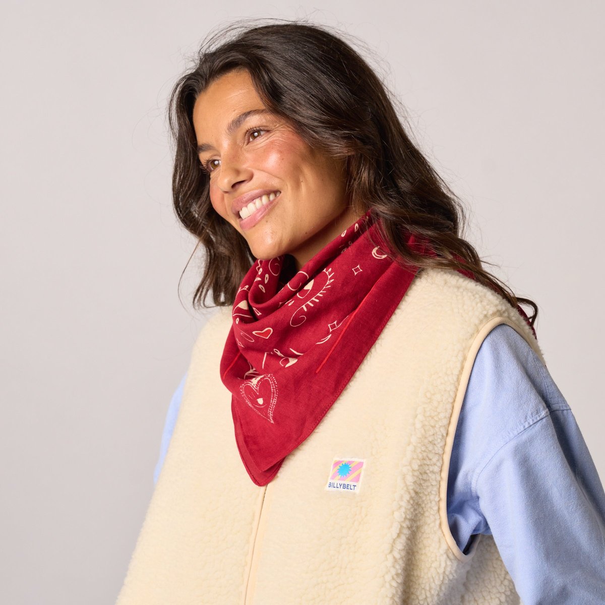 Petit foulard en coton biologique LISE rouge et blanc, BILLYBELT
