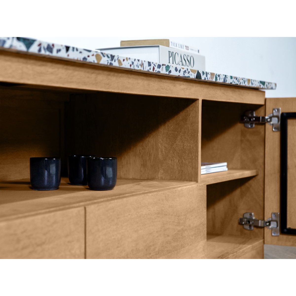 Meuble TV 200 cm bois massif, BARBARA marron clair, BOBOCHIC