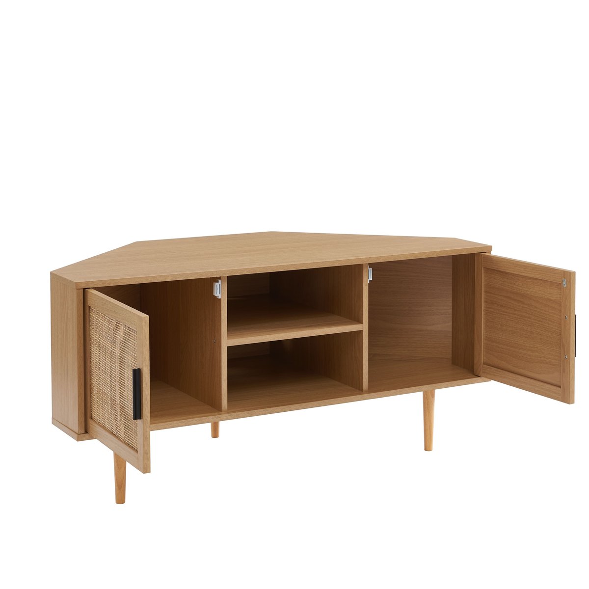 Meuble TV d'angle cannage 2 portes AMANA chêne clair, BAÏTA