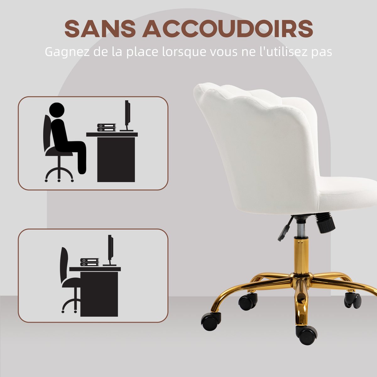 Chaise de bureau Velours (100% polyester) blanc, HOMCOM