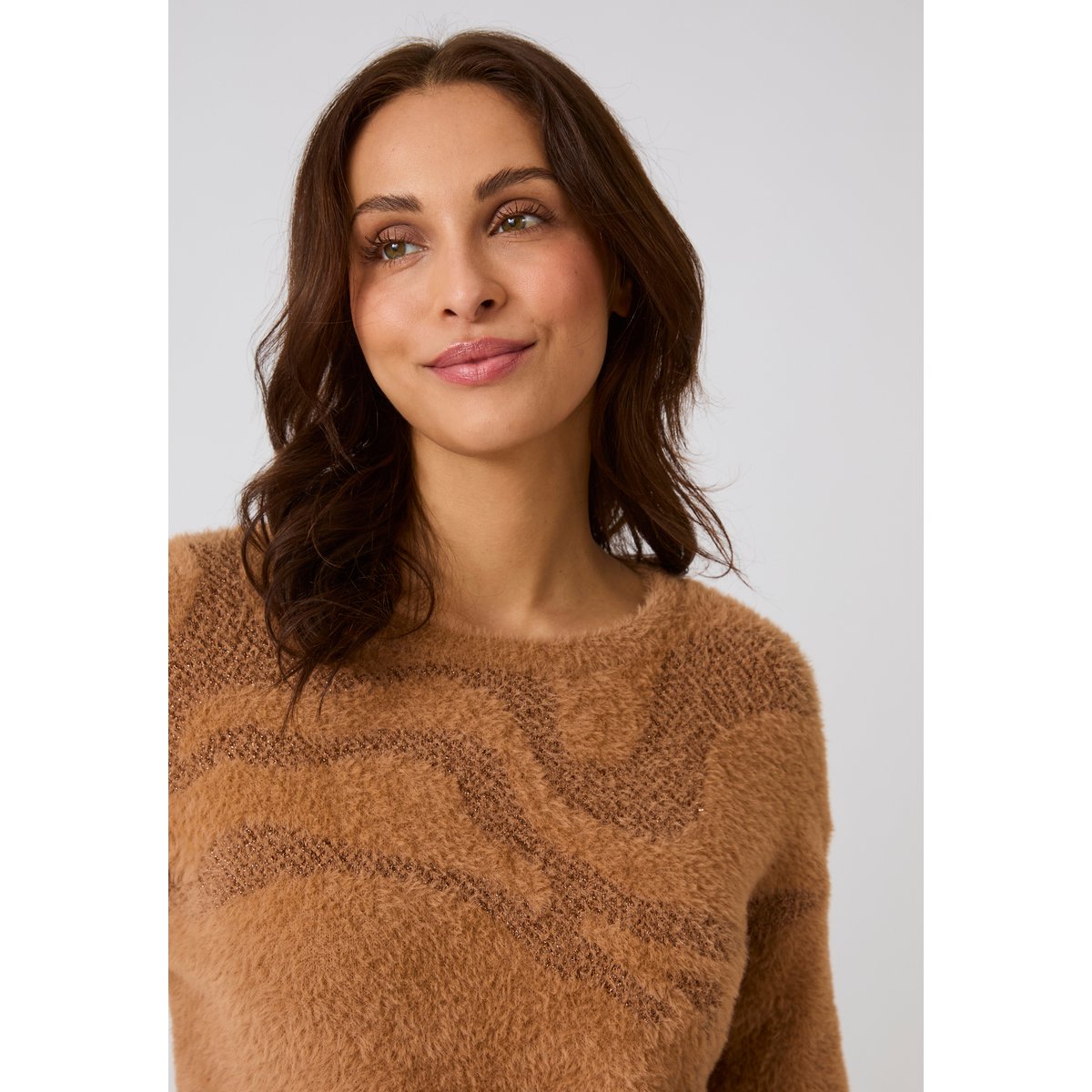 Pull maille poilue à motif stylisé brillant marron ambre, DAMART