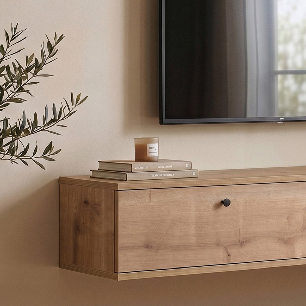 Meuble tv suspendu 2 portes en bois L140cm- YARA bois clair, DRAWER