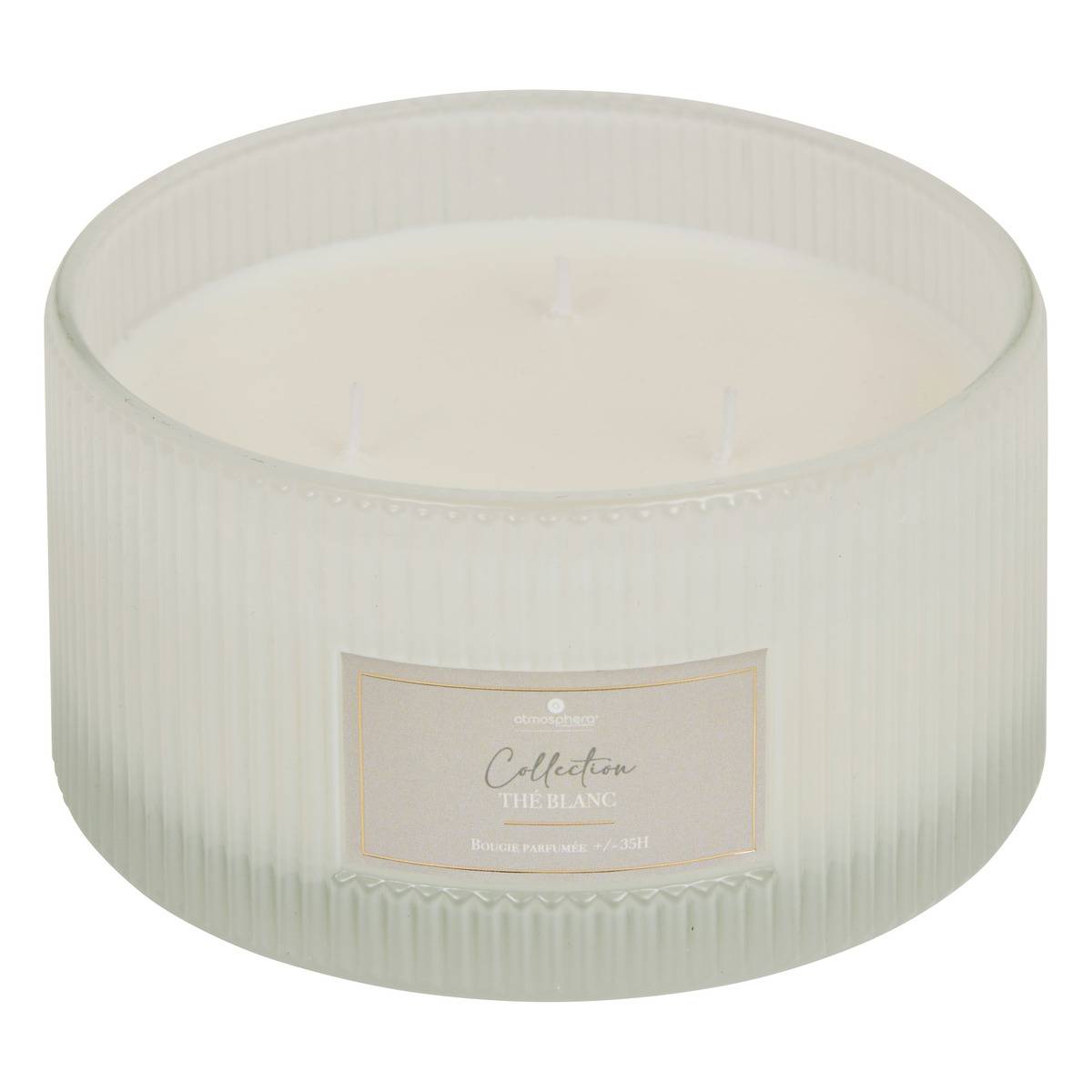 Bougie parfumée 3 mèches pot en verre ALBIE blanc, ATMOSPHERA