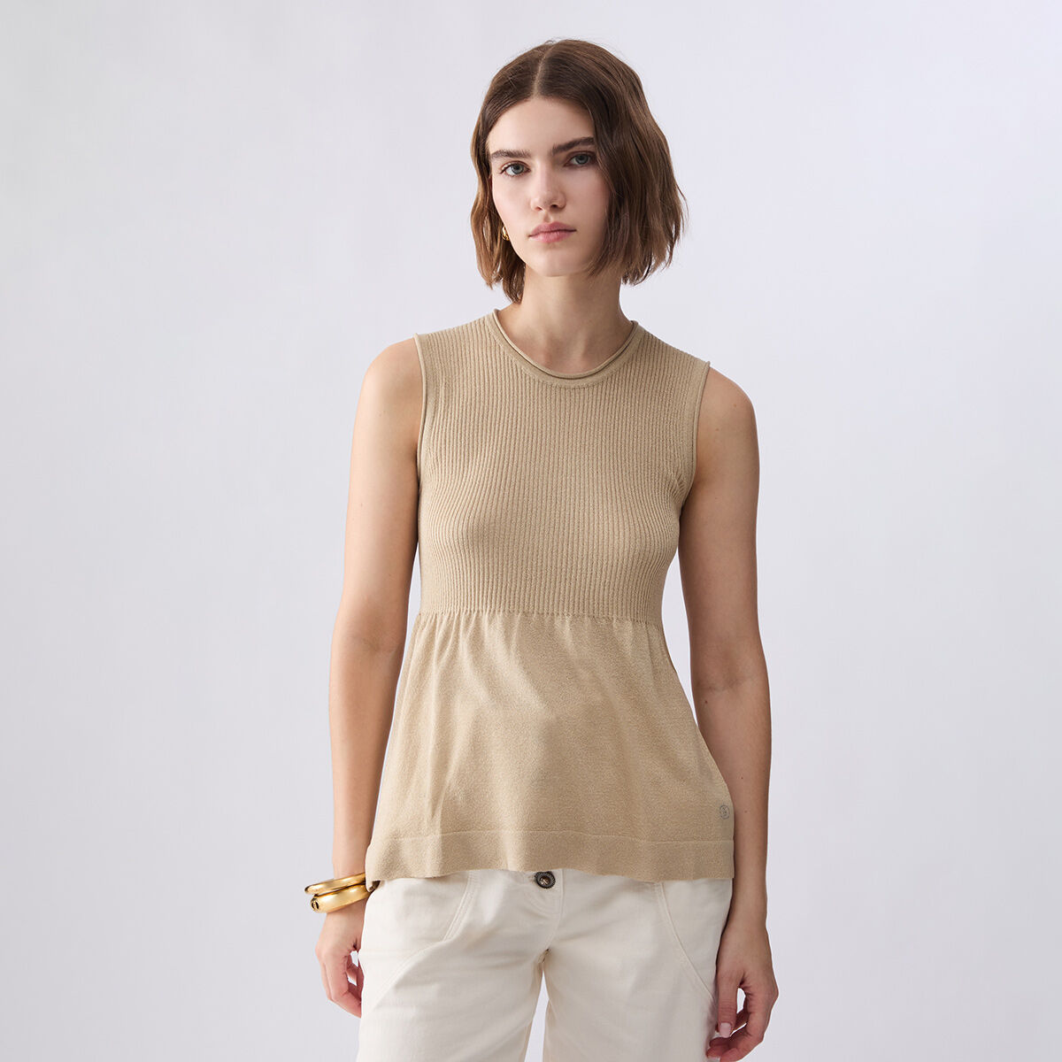 Top en maille lamé beige, LIU JO