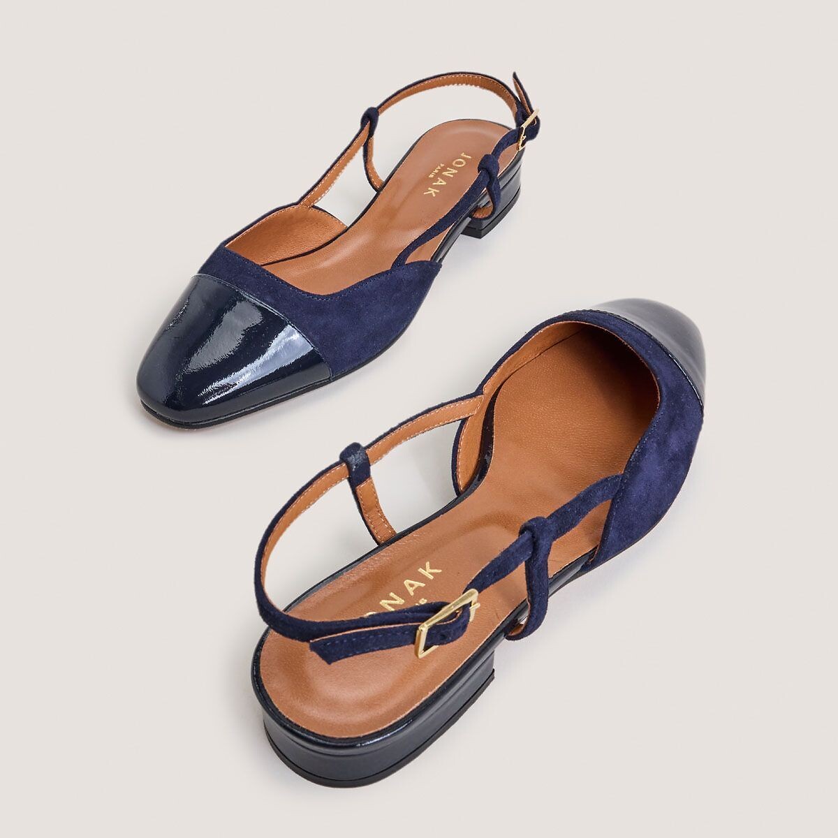 Dhapou Heeled Leather Ballet Pumps navy blue, JONAK