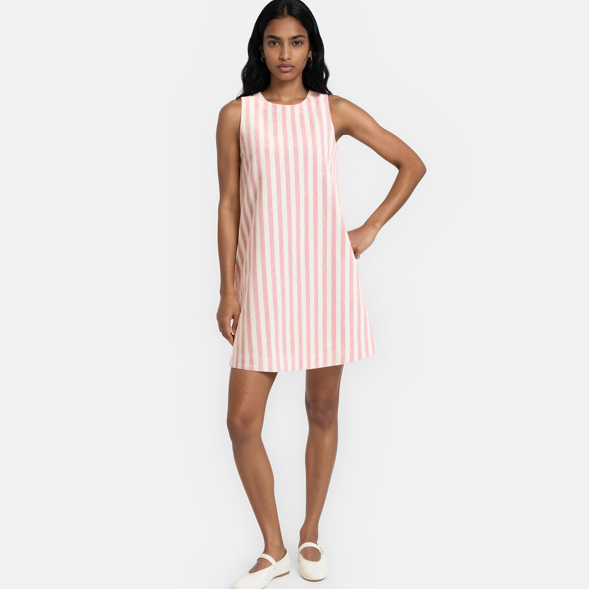 Abito corto senza maniche a righe rigato rosa avorio, LA REDOUTE COLLECTIONS