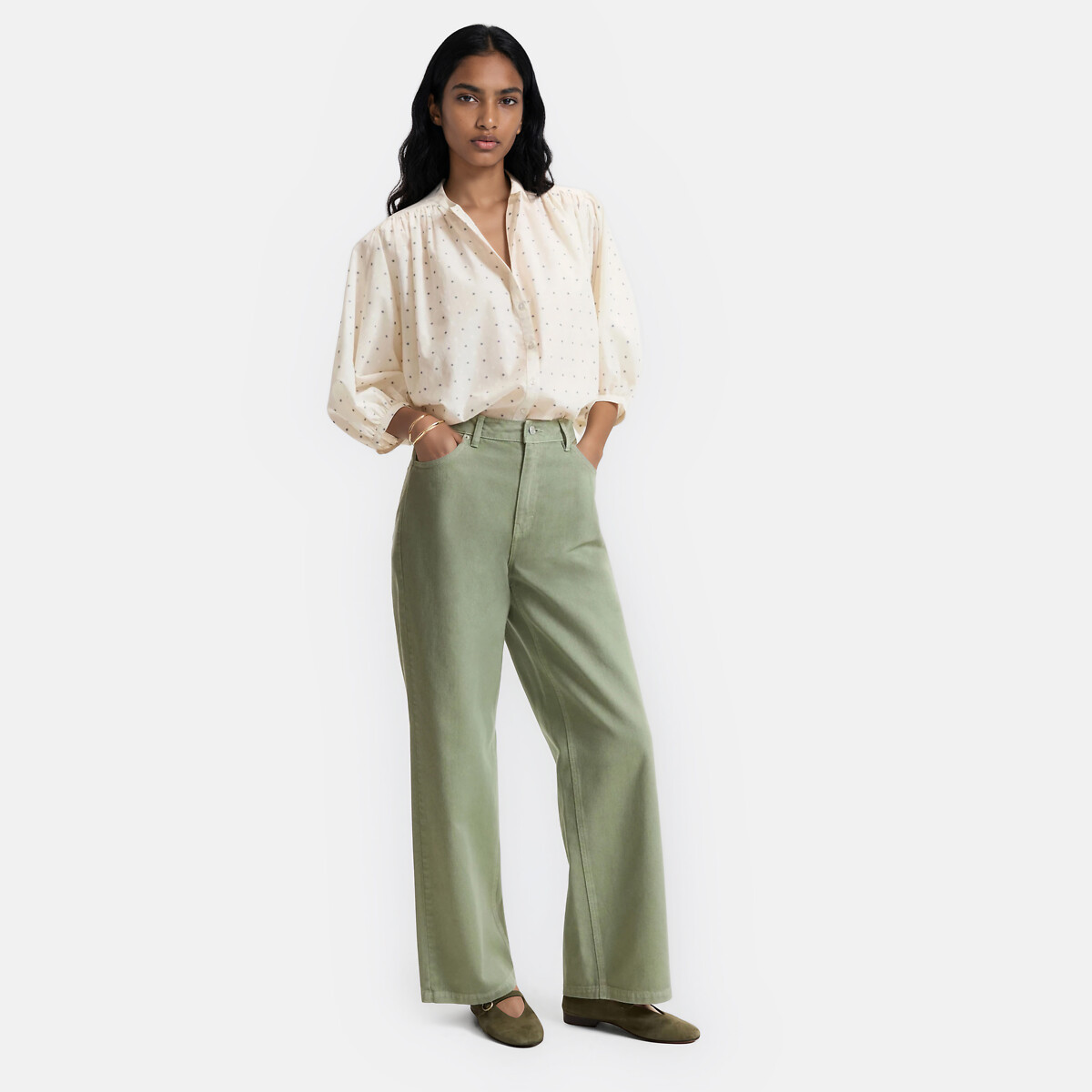 Signatures Berthe Embroidered Cotton Oversized Mandarin Collar Blouse ivory embroidered, LA REDOUTE COLLECTIONS
