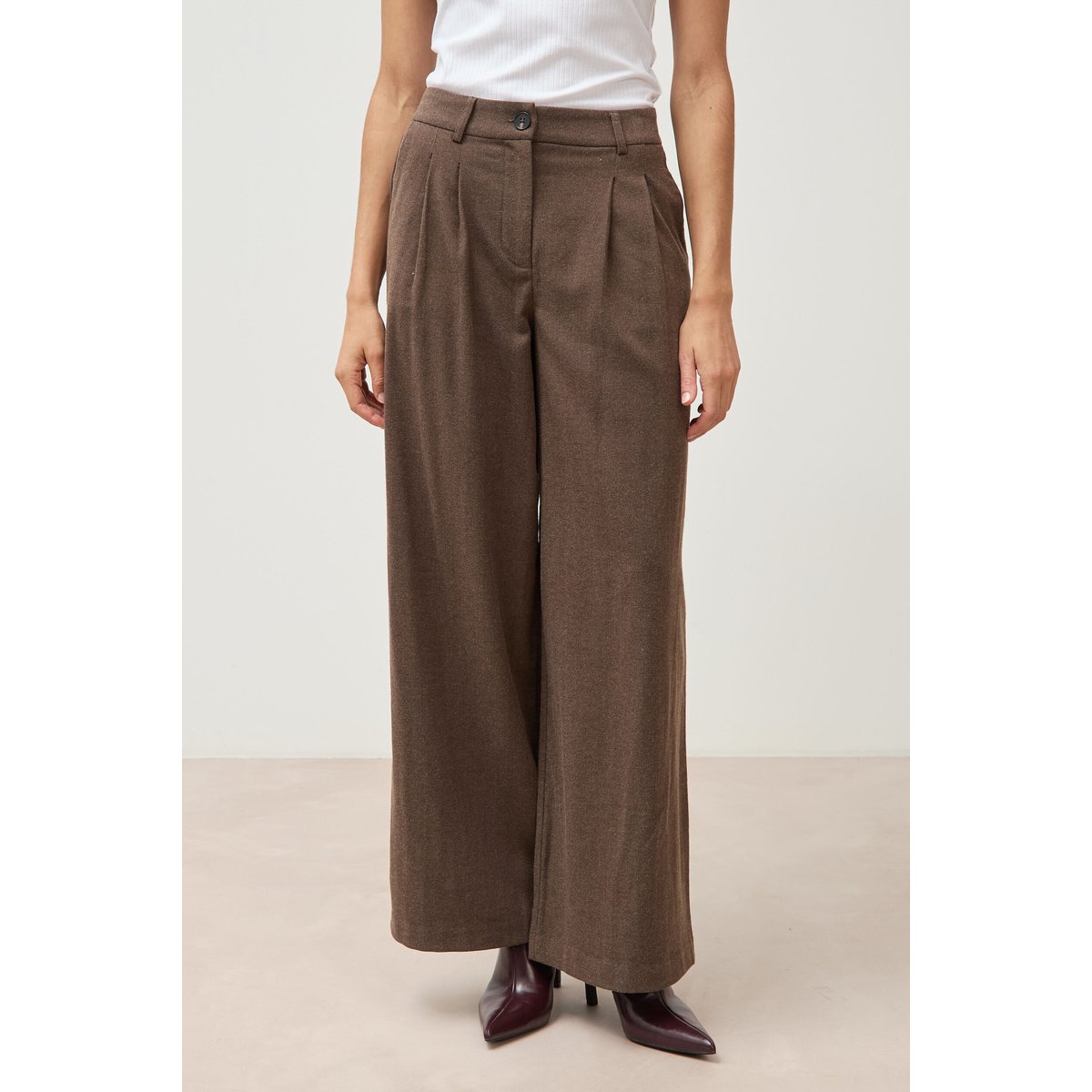 Pantalon large taille standard marron fonce, BONOBO