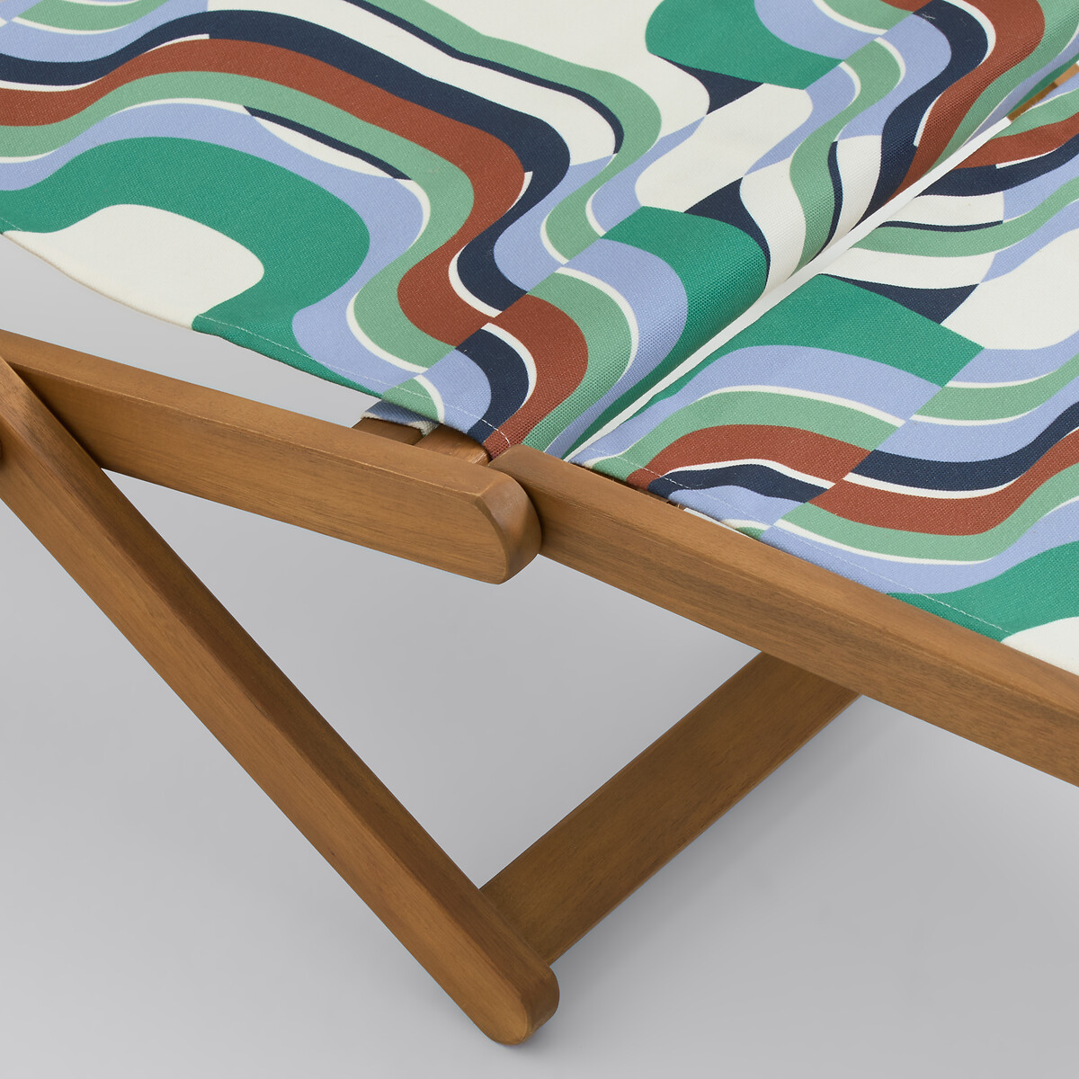 Chaise longue en acacia massif, tissu avec motif graphique, SONGE VERT vert/bleu, MAPOÉSIE X LA REDOUTE INTÉRIEURS