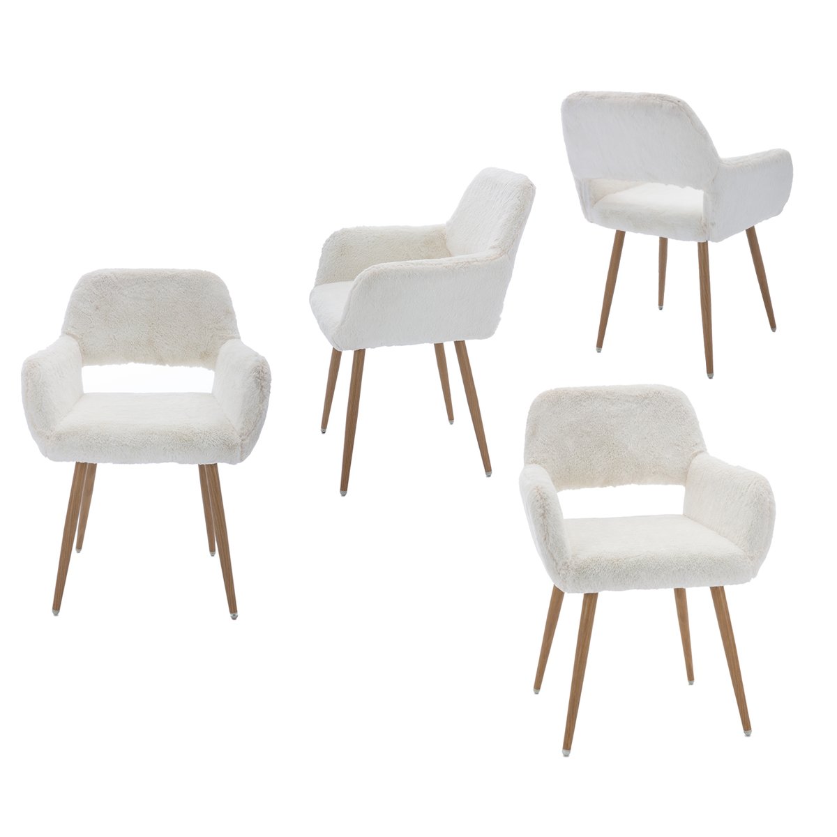 Lot de 4 chaises de salle à manger fauteuil scandinaves en tissu effet poil de lapin, CROMWELL PELUCHE blanc, MEUBLES COSY
