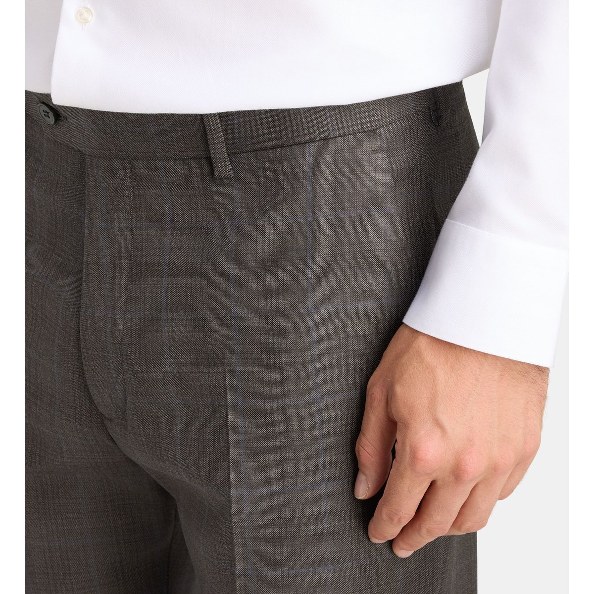 Pantalon de costume droit beppe à carreaux laine italienne marron, COMPTOIR GL