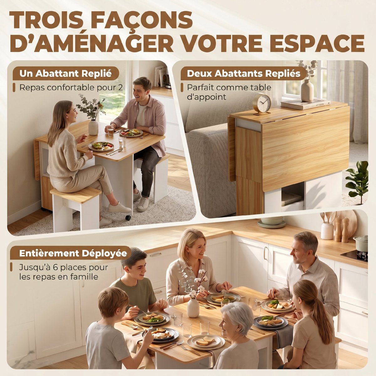 Ensemble de table à manger Panneau de chêne et blanc, HOMCOM