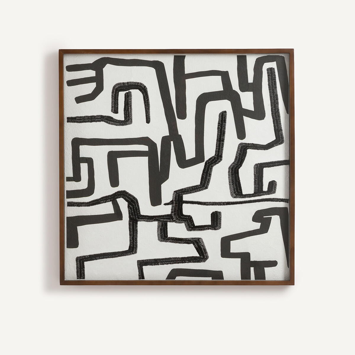 Tableau en papier de riz peint à la main et brodé, BAZIO noir/blanc, AM.PM