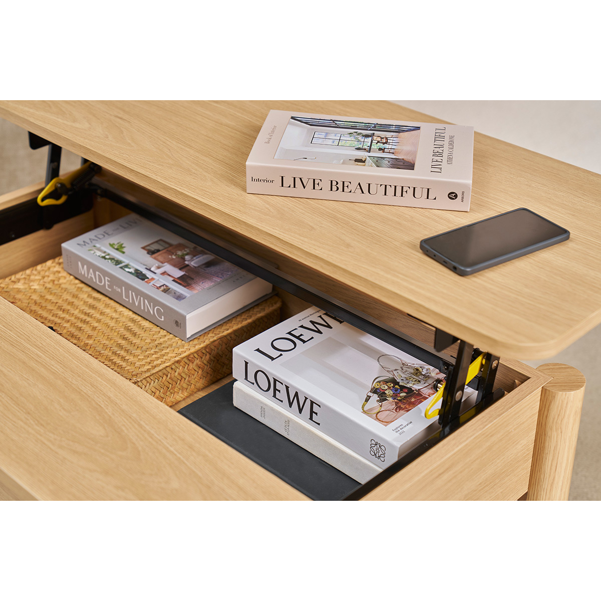 Table basse relevable finition bois chêne L100 cm BOLSO chêne clair, MILIBOO