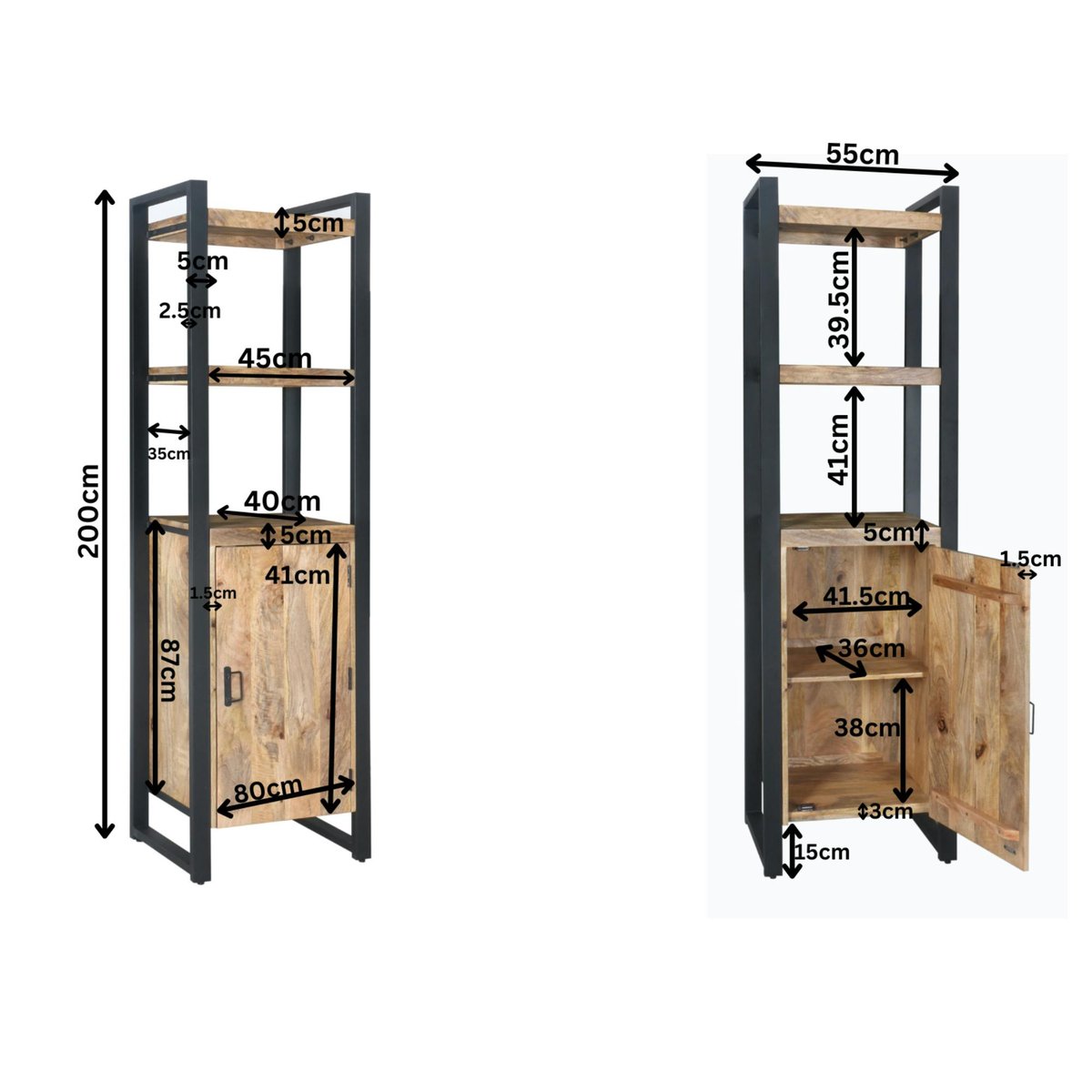 Colonne étagère en bois 1 porte 2 niches MILORA naturel, PIER IMPORT