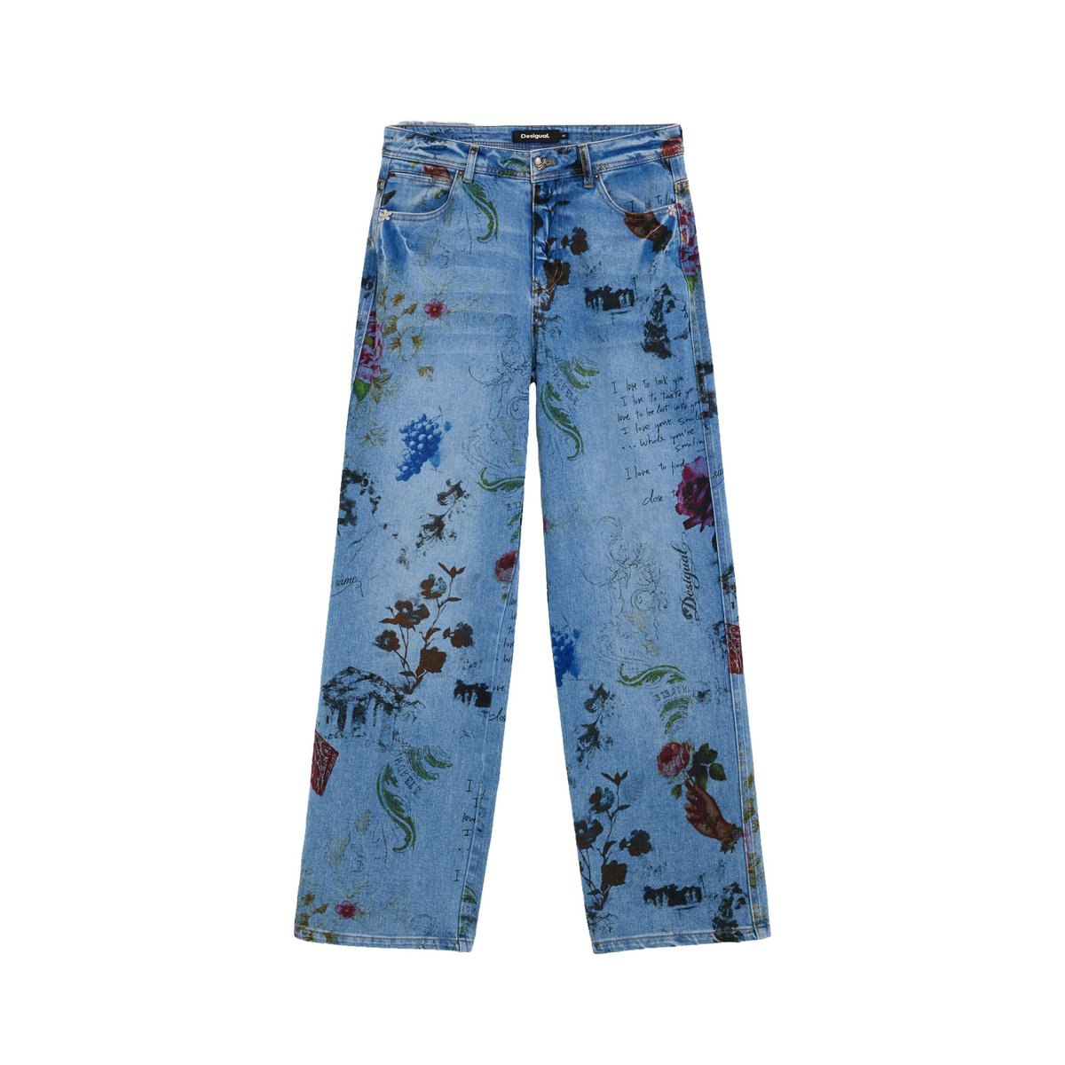 Pantalon jean droit imprimé bleu clair, DESIGUAL