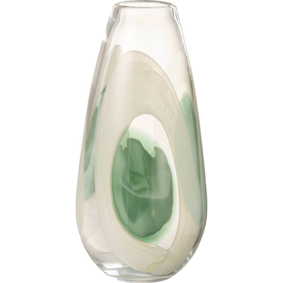 Vase en verre soufflé vert blanc transparent, RECOLLECTION
