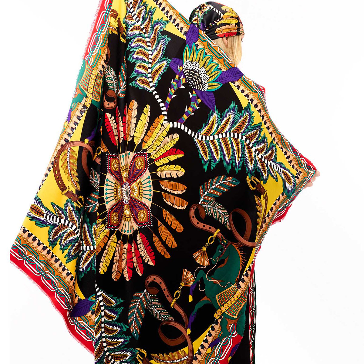 Grand foulard à motifs PONY PONY noir, WILD
