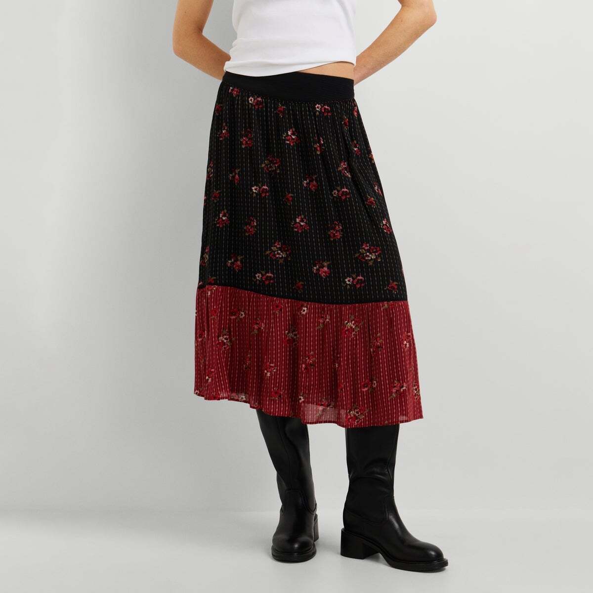 Jupe Midi À Imprimé Floral noir, PEPE JEANS