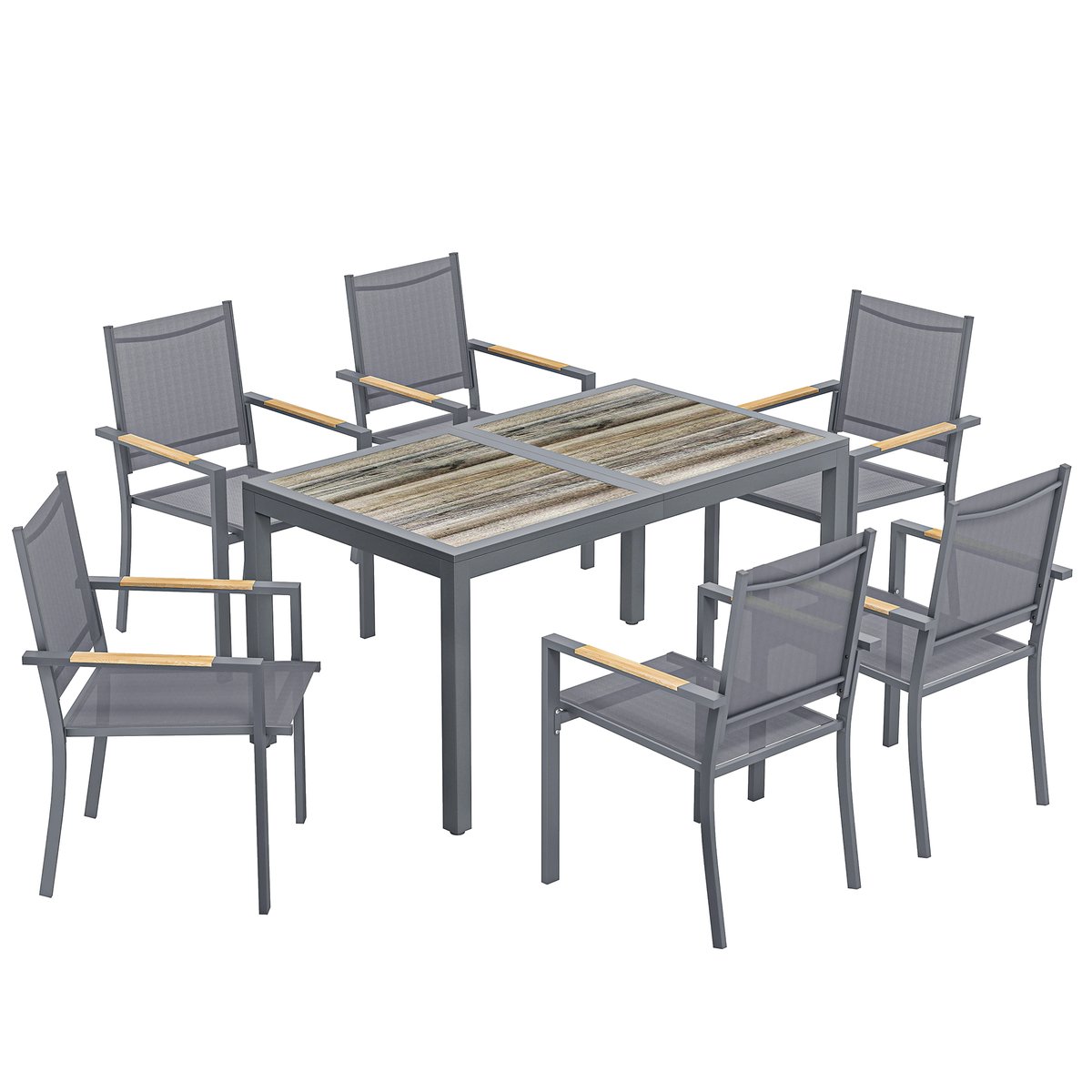 Ensemble de salon de jardin Acier Galvanisé gris foncé, marron clair, OUTSUNNY