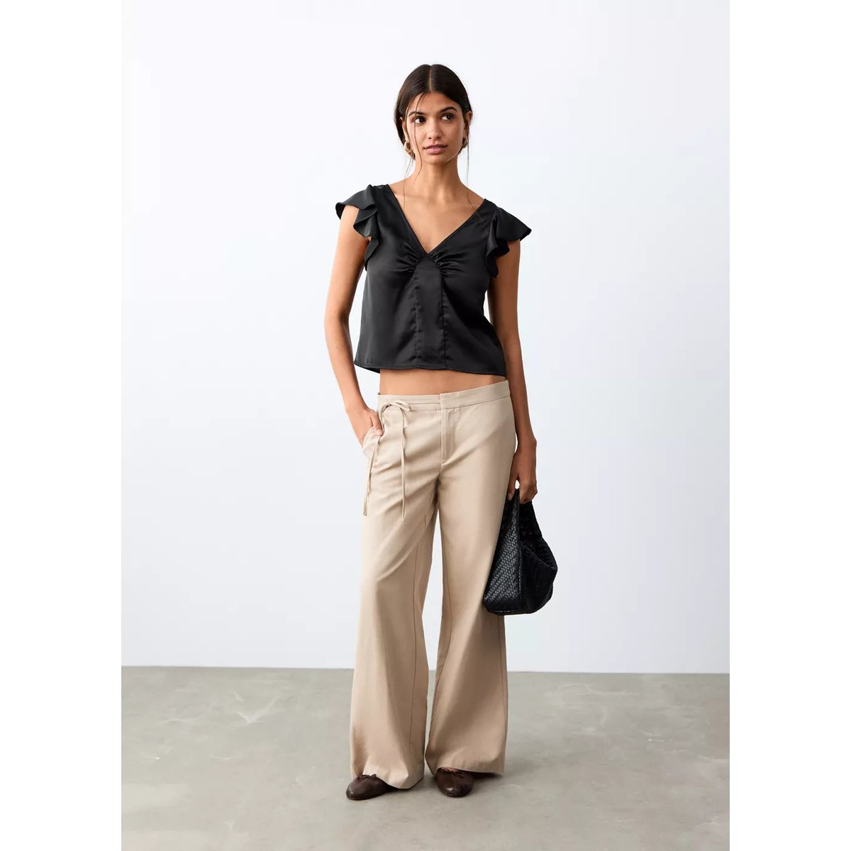 Top satiné à volants noir, MANGO TEEN
