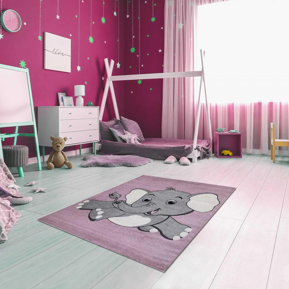 Tapis enfant tissé CANFIL gris, créme, rose, UN AMOUR DE TAPIS