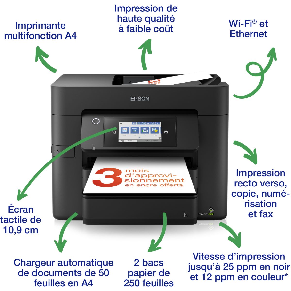 Imprimante jet d'encre WorkForce WF-4830DTWF couleur unique, EPSON