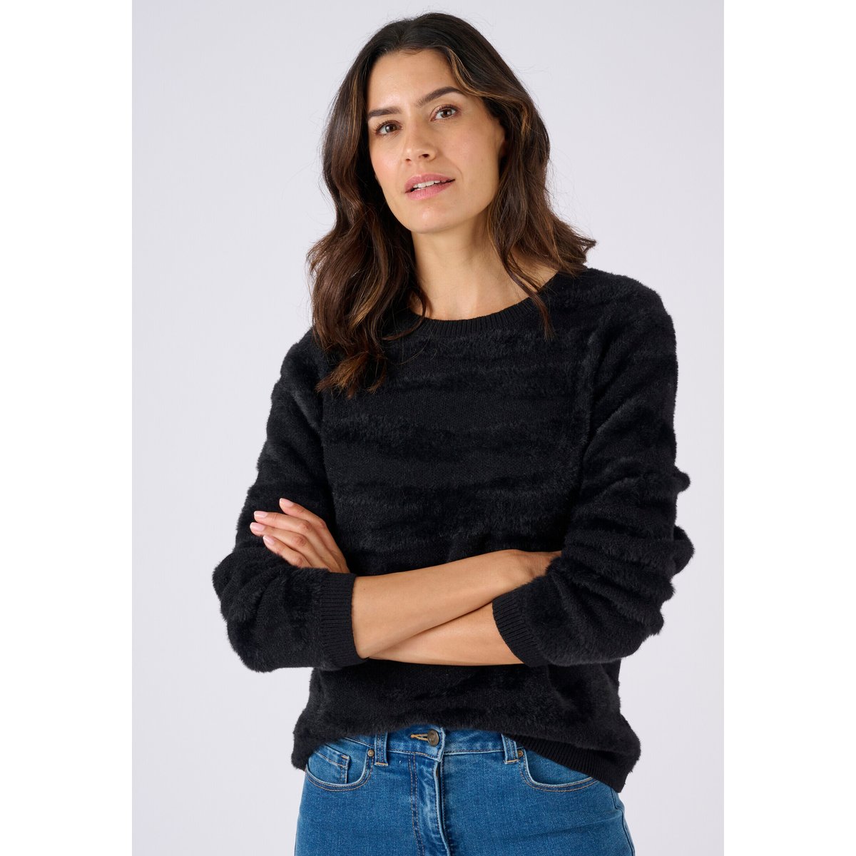 Pull motif zébré maille poilue noir, DAMART