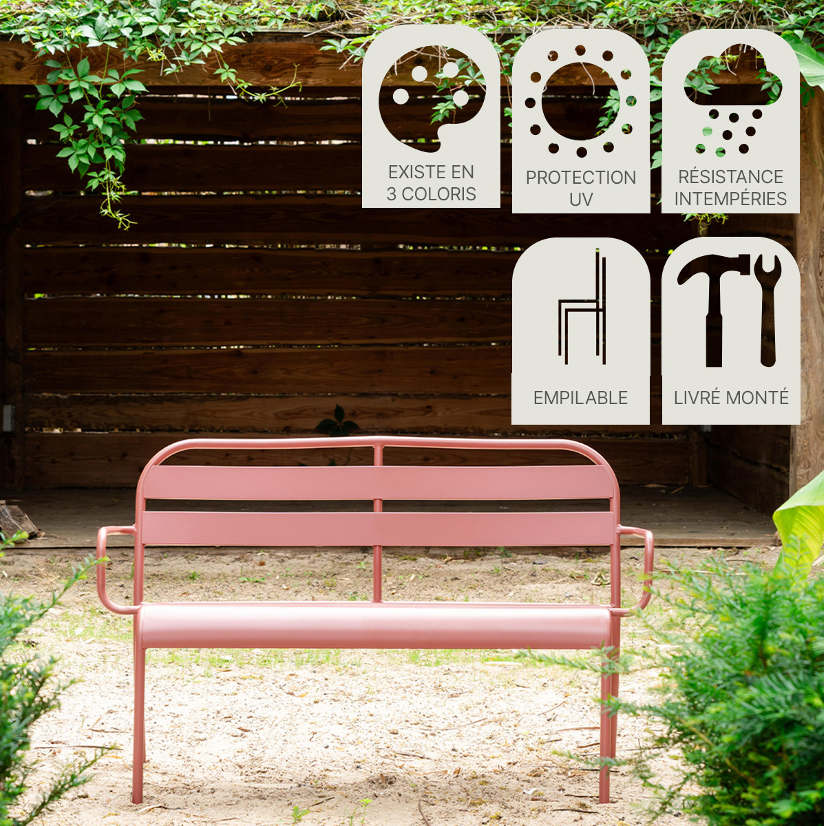 Banc de jardin en aluminium 118cm Framboise SOHA framboise, WILSA GARDEN