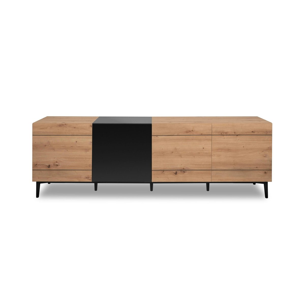 Buffet moderne 4 portes décor bois et noir ALVA bois naturel, PIER IMPORT